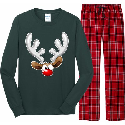 Christmas Red Nose Reindeer Face  Long Sleeve Pajama Set