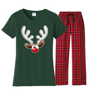 Christmas Red Nose Reindeer Face  Women's Flannel Pajama Set