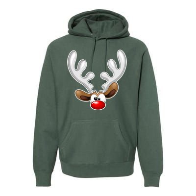 Christmas Red Nose Reindeer Face  Premium Hoodie