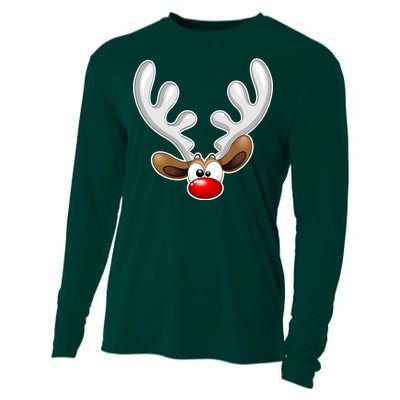 Christmas Red Nose Reindeer Face  Cooling Performance Long Sleeve Crew