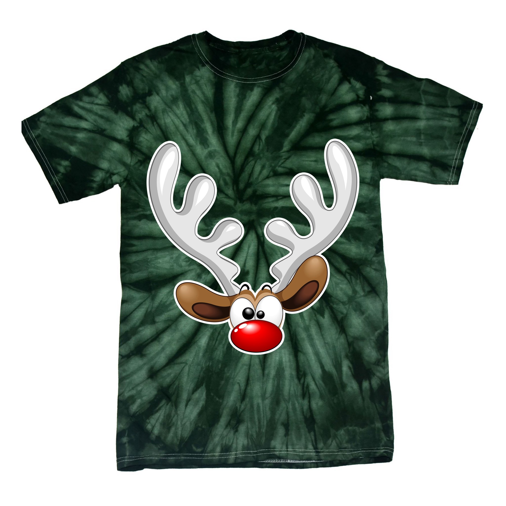 Christmas Red Nose Reindeer Face  Tie-Dye T-Shirt