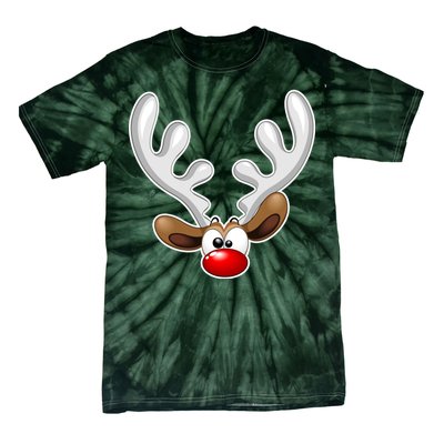 Christmas Red Nose Reindeer Face  Tie-Dye T-Shirt