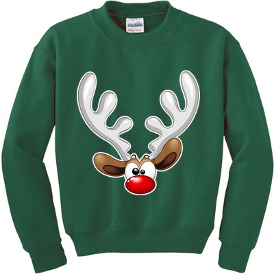 Christmas Red Nose Reindeer Face  Kids Sweatshirt