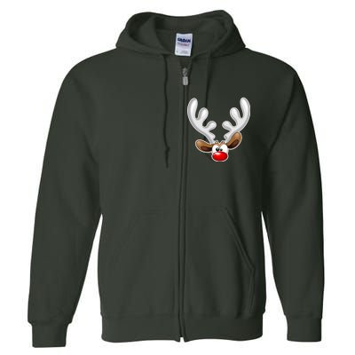 Christmas Red Nose Reindeer Face  Full Zip Hoodie