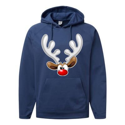 Christmas Red Nose Reindeer Face  Performance Fleece Hoodie