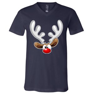 Christmas Red Nose Reindeer Face  V-Neck T-Shirt