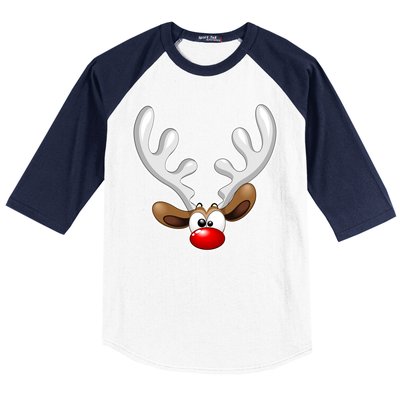 Christmas Red Nose Reindeer Face  Baseball Sleeve Shirt