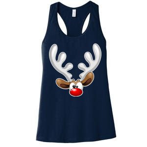 Christmas Red Nose Reindeer Face  Women's Racerback Tank