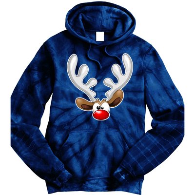 Christmas Red Nose Reindeer Face  Tie Dye Hoodie