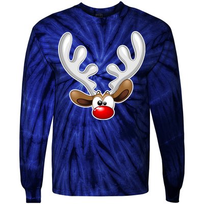 Christmas Red Nose Reindeer Face  Tie-Dye Long Sleeve Shirt