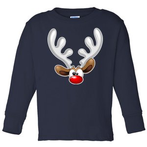 Christmas Red Nose Reindeer Face  Toddler Long Sleeve Shirt