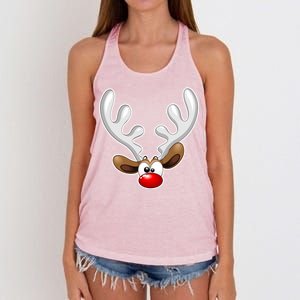 Christmas Red Nose Reindeer Face  Women's Knotted Racerback Tank