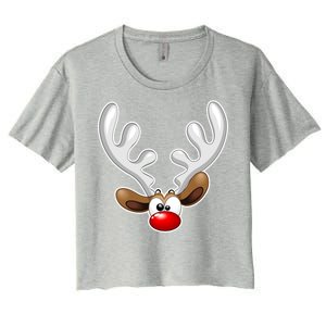 Christmas Red Nose Reindeer Face  Women's Crop Top Tee