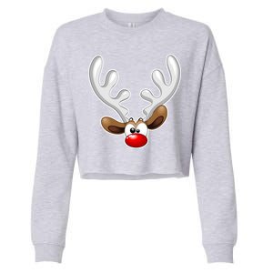 Christmas Red Nose Reindeer Face  Cropped Pullover Crew