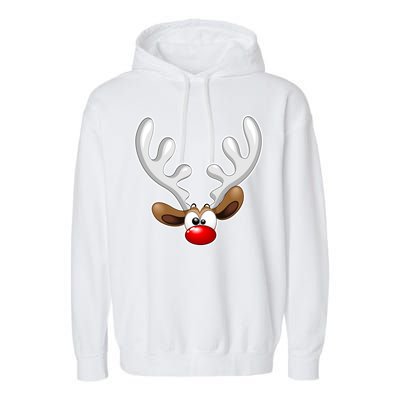 Christmas Red Nose Reindeer Face  Garment-Dyed Fleece Hoodie