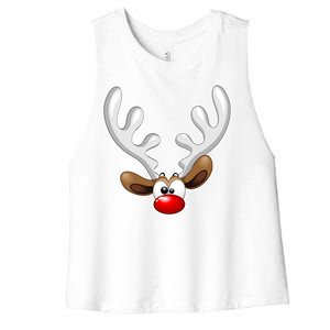 Christmas Red Nose Reindeer Face  Women's Racerback Cropped Tank