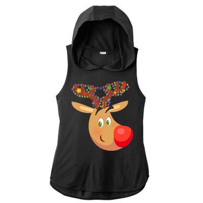 Christmas Reindeer Antler Lights Ladies PosiCharge Tri-Blend Wicking Draft Hoodie Tank