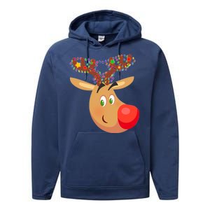 Christmas Reindeer Antler Lights Performance Fleece Hoodie