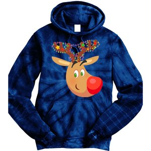 Christmas Reindeer Antler Lights Tie Dye Hoodie