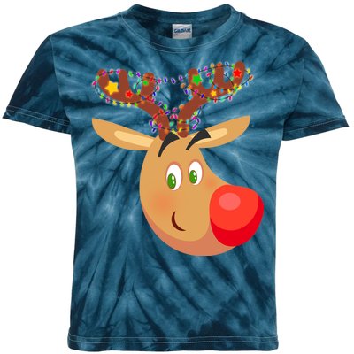 Christmas Reindeer Antler Lights Kids Tie-Dye T-Shirt