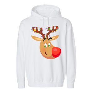 Christmas Reindeer Antler Lights Garment-Dyed Fleece Hoodie