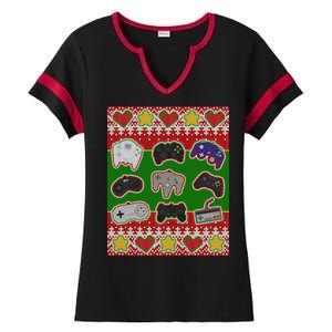 Christmas Retro Video Game Controllers Ugly Sweater Ladies Halftime Notch Neck Tee