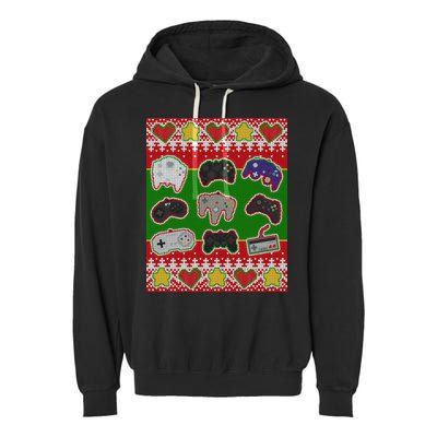 Christmas Retro Video Game Controllers Ugly Sweater Garment-Dyed Fleece Hoodie