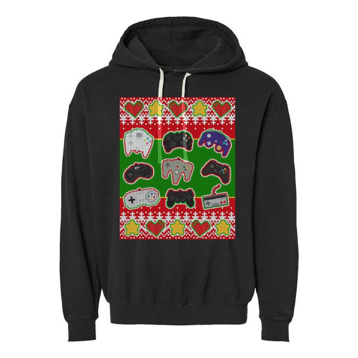 Christmas Retro Video Game Controllers Ugly Sweater Garment-Dyed Fleece Hoodie