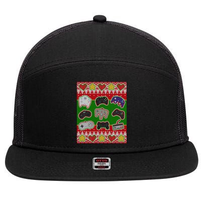 Christmas Retro Video Game Controllers Ugly Sweater 7 Panel Mesh Trucker Snapback Hat