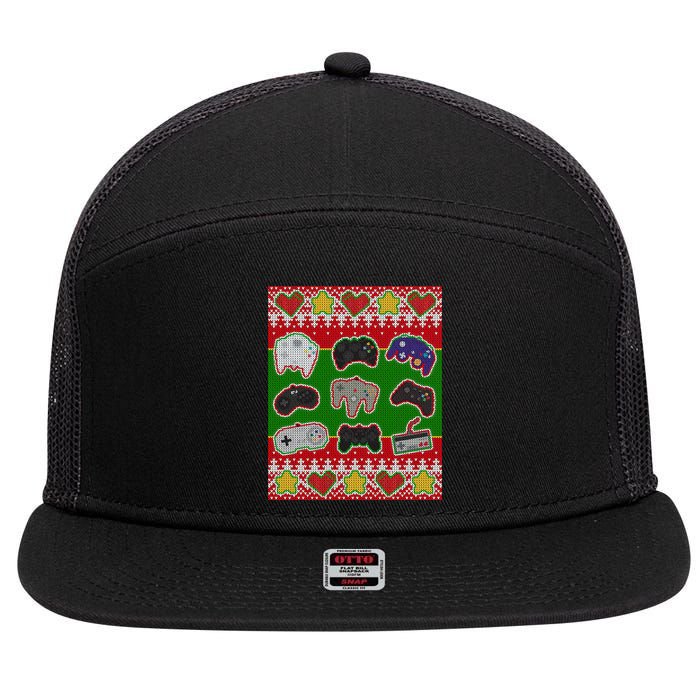 Christmas Retro Video Game Controllers Ugly Sweater 7 Panel Mesh Trucker Snapback Hat