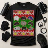 Christmas Retro Video Game Controllers Ugly Sweater Performance Shirt