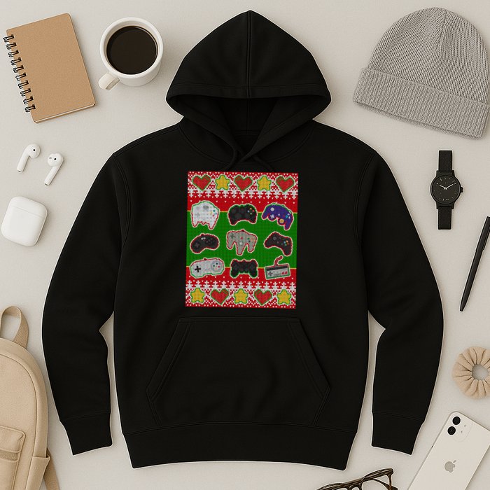 Christmas Retro Video Game Controllers Ugly Sweater Hoodie