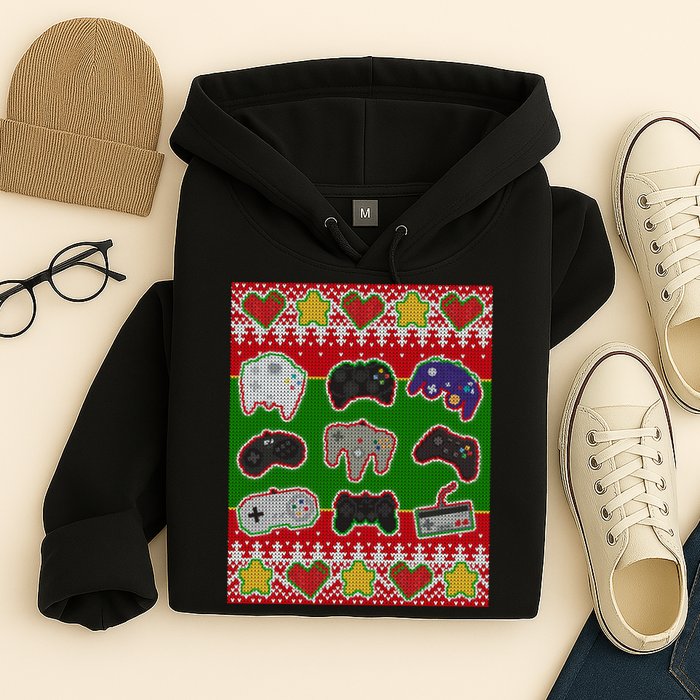 Christmas Retro Video Game Controllers Ugly Sweater Hoodie