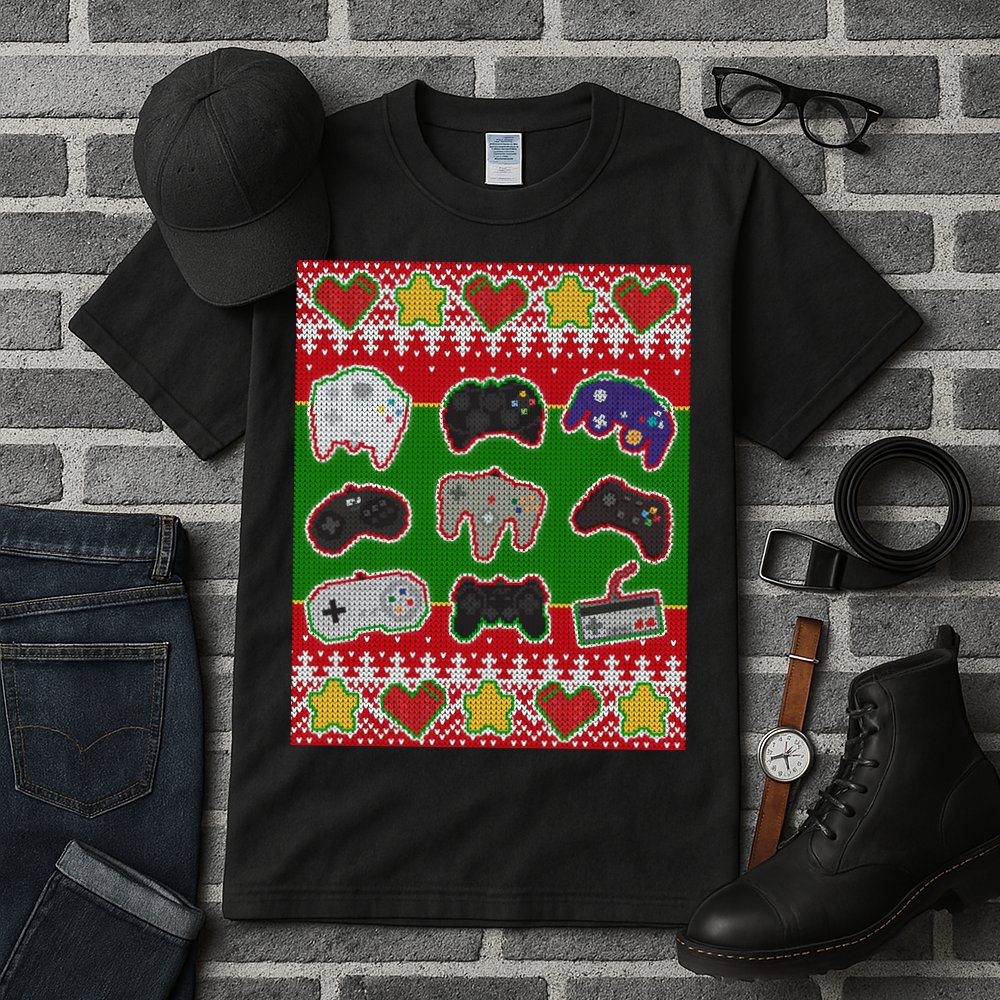 Christmas Retro Video Game Controllers Ugly Sweater Tall T-Shirt