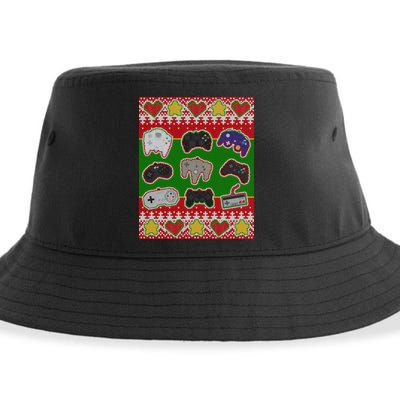 Christmas Retro Video Game Controllers Ugly Sweater Sustainable Bucket Hat