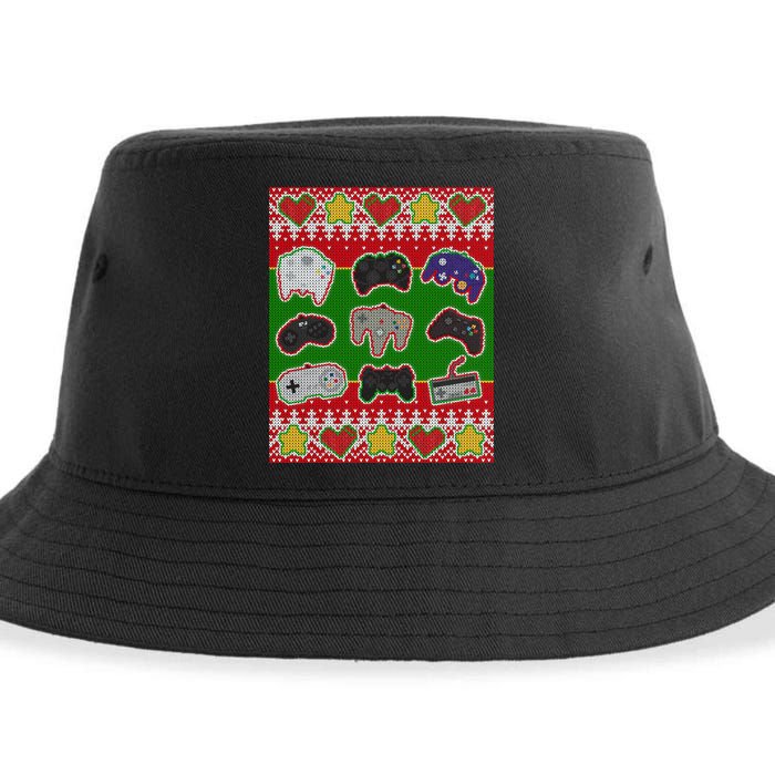 Christmas Retro Video Game Controllers Ugly Sweater Sustainable Bucket Hat