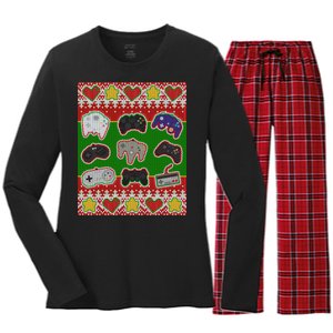 Christmas Retro Video Game Controllers Ugly Sweater Women's Long Sleeve Flannel Pajama Set 