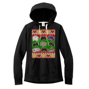 Christmas Retro Video Game Controllers Ugly Sweater Women's Fleece Hoodie