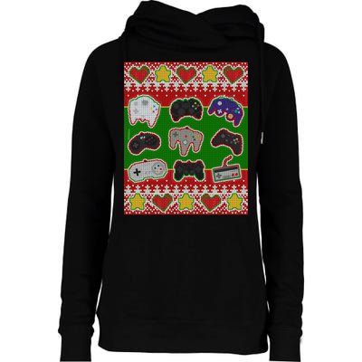 Christmas Retro Video Game Controllers Ugly Sweater Womens Funnel Neck Pullover Hood