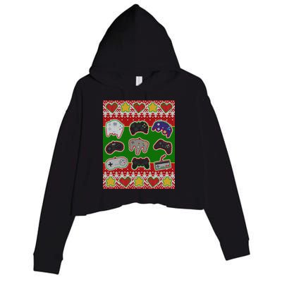 Christmas Retro Video Game Controllers Ugly Sweater Crop Fleece Hoodie