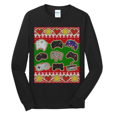 Christmas Retro Video Game Controllers Ugly Sweater Tall Long Sleeve T-Shirt