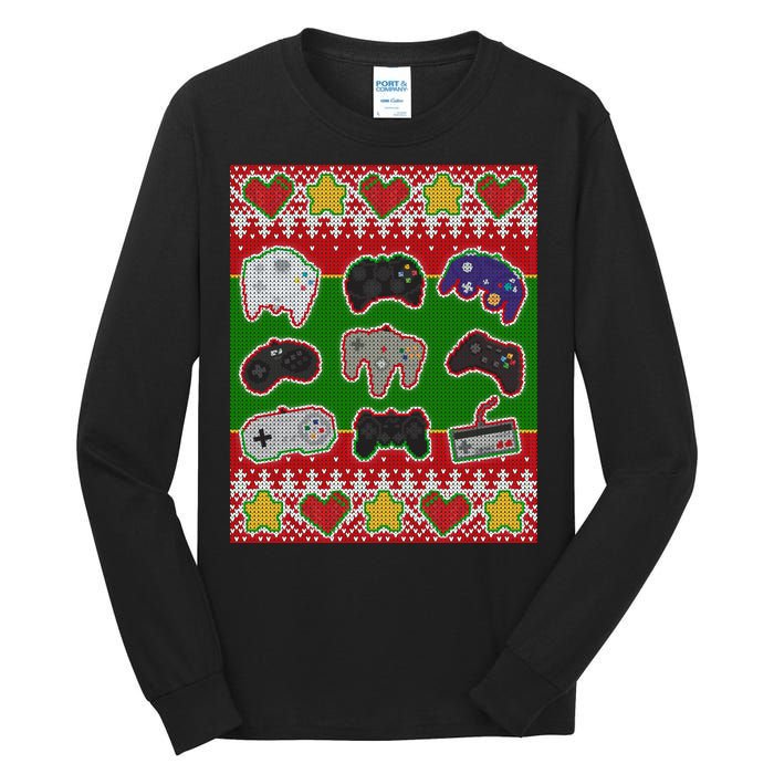 Christmas Retro Video Game Controllers Ugly Sweater Tall Long Sleeve T-Shirt