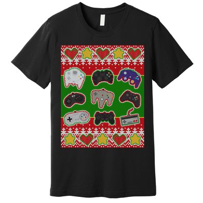 Christmas Retro Video Game Controllers Ugly Sweater Premium T-Shirt