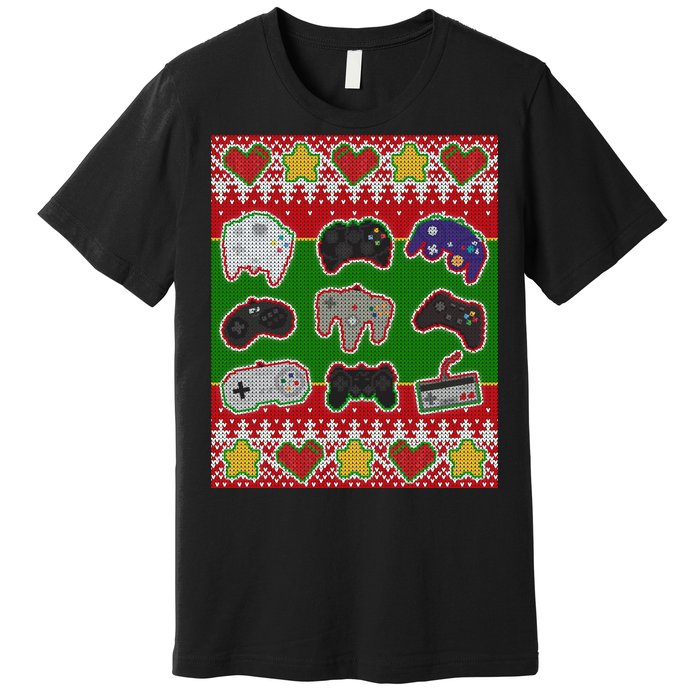 Christmas Retro Video Game Controllers Ugly Sweater Premium T-Shirt