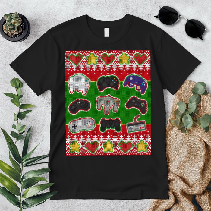 Christmas Retro Video Game Controllers Ugly Sweater Premium T-Shirt