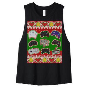 Christmas Retro Video Game Controllers Ugly Sweater Women's Racerback Cropped Tank