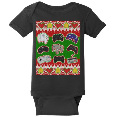 Christmas Retro Video Game Controllers Ugly Sweater Baby Bodysuit