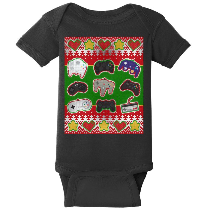 Christmas Retro Video Game Controllers Ugly Sweater Baby Bodysuit