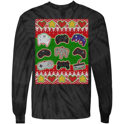 Christmas Retro Video Game Controllers Ugly Sweater Tie-Dye Long Sleeve Shirt