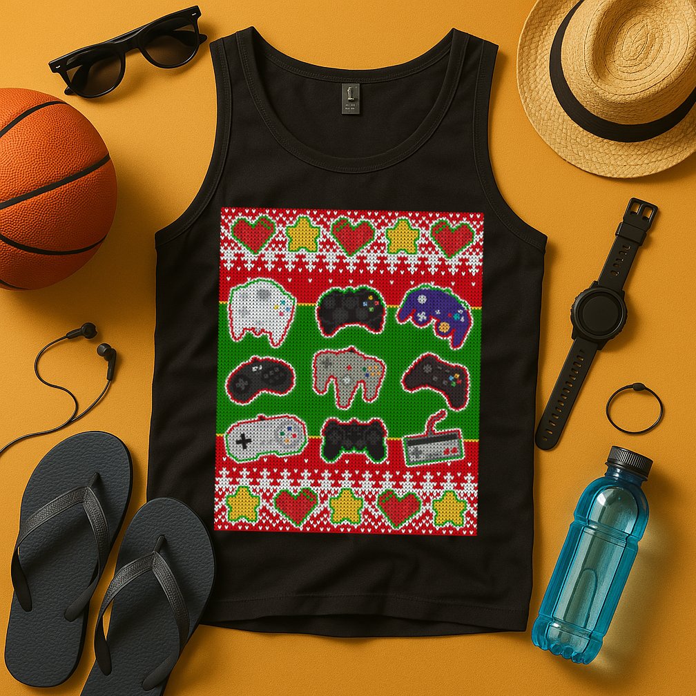 Christmas Retro Video Game Controllers Ugly Sweater Tank Top